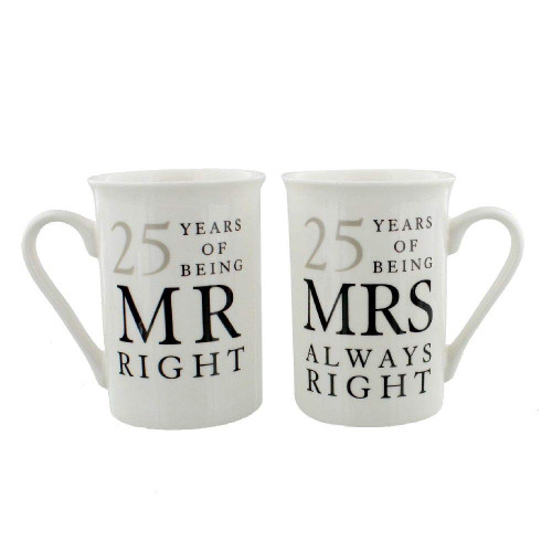 AMORE 25th Anniversary Set of 2 China Mugs 'Mr Right & Mrs Always Right' WG67725