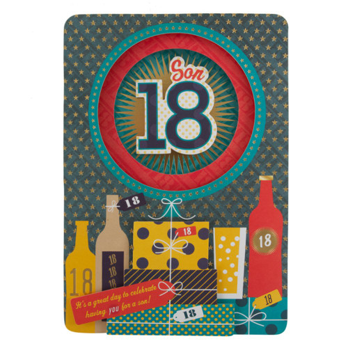 Hallmark 18th Birthday Son Contemporary 3D Attachment Card - Medium