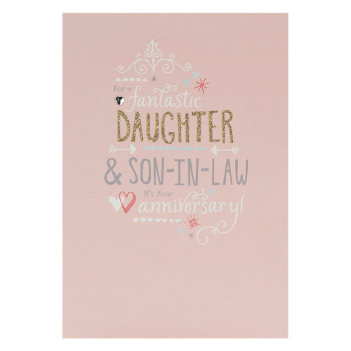 Hallmark Anniversary Daughter and Son in Law Contemporary Glittered Card - Medium