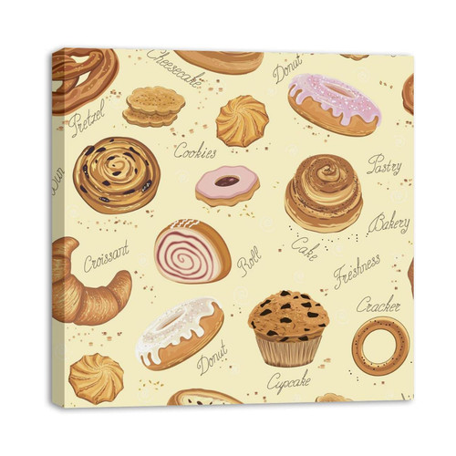 Framed Canvas Wall Art Donut Cake Oil Painting Artwork Picture Posters Wall Decor for Living Room Bedroom Bathroom Office Home Decoration