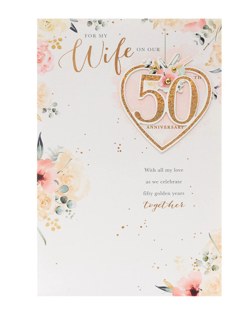 UK Greetings 50th Wedding Anniversary Card for Wife - 3D Detail Design