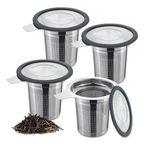 Sekonow 4Pcs Extra Fine Mesh Tea Infuser Tea Strainer with Lid, Large Capacity Tea Strainers Tea Infusers for Loose Tea, 18/8 Stainless Steel Loose Leaf Tea Steeper Tea Diffuser for Teapot, Mug, Cup Sekonow 4Pcs Extra Fine Mesh Tea Infuser Tea Strainer with Lid, Large Capacity Tea Strainers Tea Infusers for Loose Tea, 18/8 Stainless Steel Loose Leaf Tea Steeper Tea Diffuser for Teapot, Mug, Cup