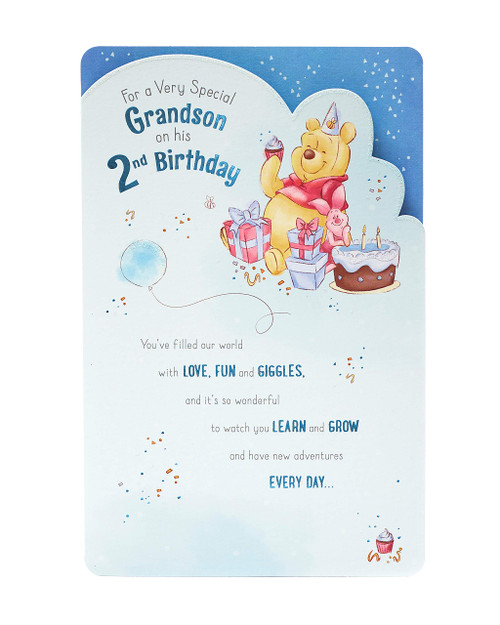 UK Greetings Grandson 2nd Birthday Card - Birthday Card 2 Year Old Boy - Grandson Birthday Card - Sweet Winnie The Pooh Design