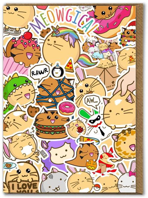 Brainbox Candy - Cute Kawaii Birthday Card - 'Meowgical' By Fuzzballs - Cute Cat Cards - For Him Her Friends - Childrens Birthday - Kids Cards - Cat Lovers