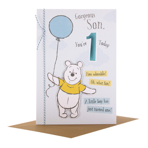 Hallmark Winnie the Pooh 1st Birthday Card 'For Son' - Medium