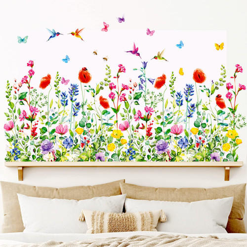 DECOWALL SG-2114 Garden Flower Wall Stickers Birds Plants Floral Decals Removable for Nursery Bedroom Living Room Art Home Mural Decoration Decor