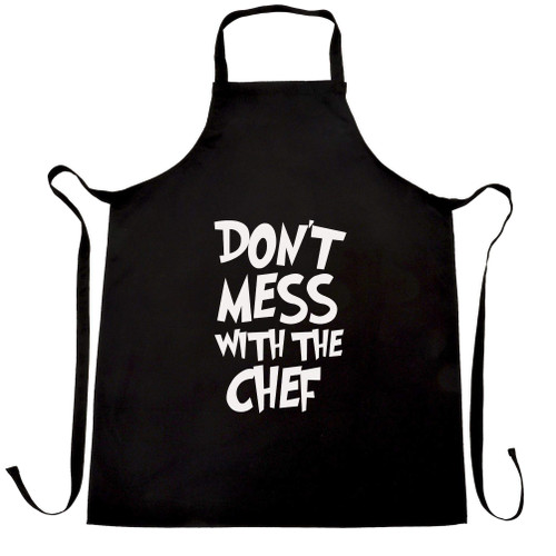 Novelty Barbecue Chef's Apron Don't Mess With The Chef Joke BBQ Cooking Slogan Black One Size