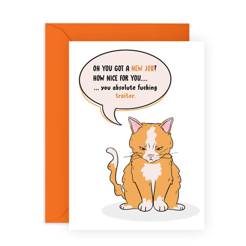CENTRAL 23 Leaving Cards Colleagues - Traitor Orange Cat - Congratulations New Job Card For Women Men - New Job Card - Good Luck Card Colleague - Goodbye Cards - Comes With Fun Stickers