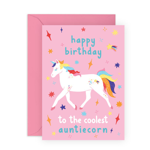 CENTRAL 23 Auntie Birthday Card - Happy Birthday To My Auntiecorn - Unicorn Birthday Cards For Her Women Female - Pink Gifts For Aunty From Niece Or Nephew - Comes With Fun Stickers