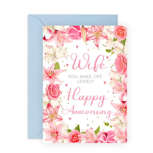 CENTRAL 23 Wife Anniversary Card - Happy Anniversary Card For Women - Gifts From Husband For Wedding Anniversary - Floral Greeting Cards For Her - Comes With Stickers