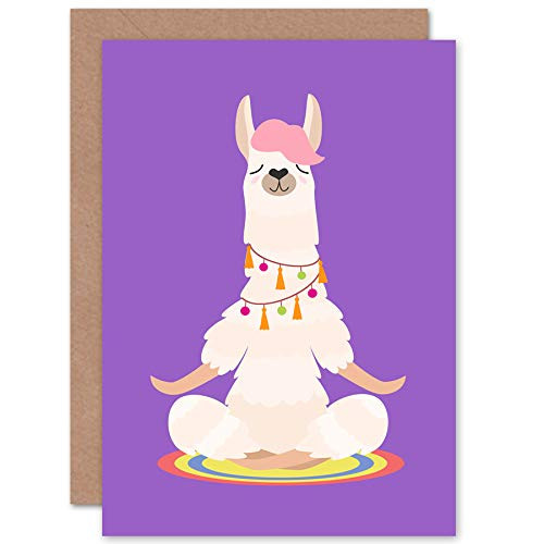 Wee Blue Coo Llama Cute Meditation Greeting Card With Envelope Inside Premium Quality