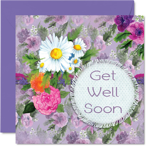 Get Well Soon Cards for Women Her - Get Well Soon Daisy Flowers - Get Well Cards for Men Him, Speedy Recovery Card, 5.7 x 5.7 Inch Get Well Greeting Cards for Friend Brother Sister Work Colleague