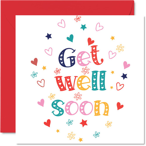 Get Well Soon Cards for Men - Get Well Soon Hearts - Get Well Cards for Women, Speedy Recovery Card, 5.7 x 5.7 Inch Joke Humour Get Well Greeting Cards for Best Friend Brother Sister Work Colleague