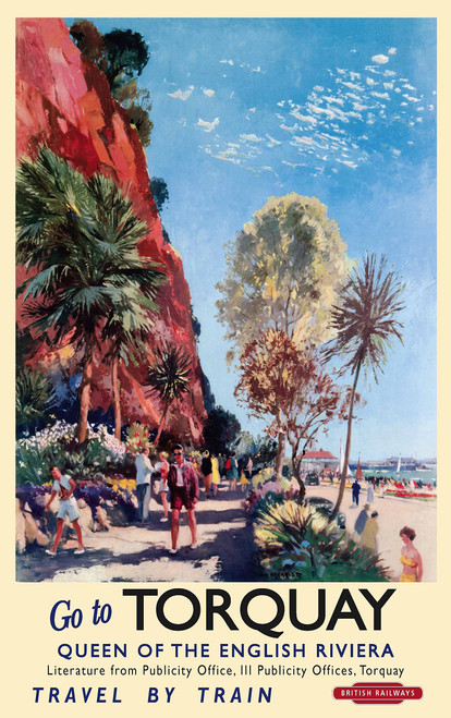 Torquay (portrait) small steel sign - old rail ad. 8" x 6" (og)