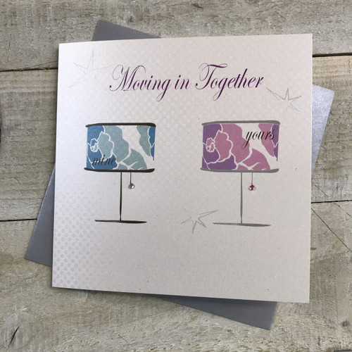 WHITE COTTON CARDS Moving in Together, Hand Embellished New Home Card (Code BD184)
