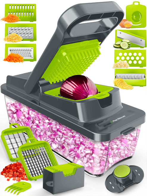 9-in-1 Vegetable Chopper & Mandoline Slicer for Kitchen - Veggie Chopper Vegetable Cutter, Food Chopper, Onion Chopper Dicer, Veggie Chopper With Container, Vegetable Chopper With Container - Gray