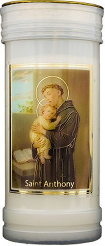 Saint Anthony Pillar Candle with Gold Foil Highlights & Lourdes Prayer Card