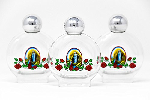 3 Colorful Glass Lourdes HOLY Water Bottles Filled with Blessed Lourdes Water with Lourdes Prayer Card.