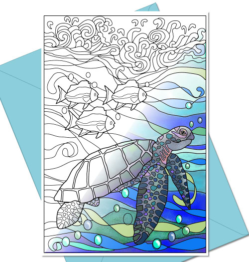 Art Eclect Ocean Adult Coloring Greeting and Thank You Note Cards, Sea Animal Designs, 10 Cards With Blue Envelopes Included (Beach and Sea/10)