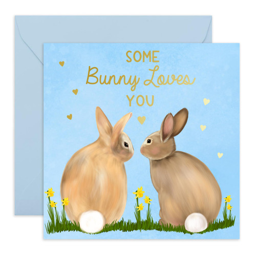 CENTRAL 23 Bunny Valentine Cards - Wedding Anniversary Card for Wife - 'Some Bunny Loves You' - Romantic Valentines Day Card for Boyfriend Girlfriend - Husband Birthday Card - Comes with Stickers