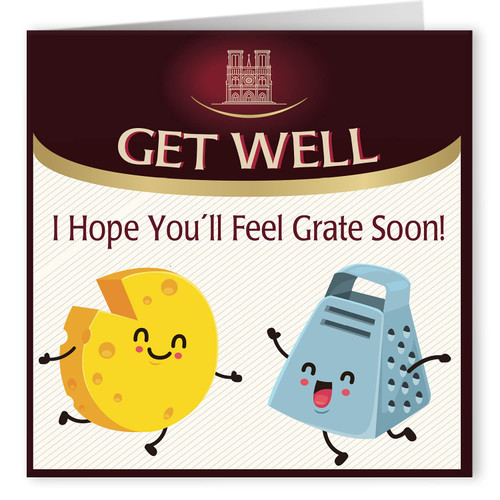 Cult Kitty - You'll Feel Grate Soon! - Funny Get Well Soon Card, Blank Inside - Cute Get Well Card for Women, Men - Sweet Greeting Card with Envelope - Feel Better Soon Cards for Friends & Family