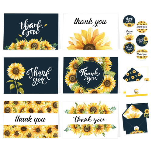 Decorably 24 Sunflower Thank You Cards with Envelopes - 6x4in Thank You Cards Sunflower Card, Wedding Thank You Cards with Envelopes, Thank You Cards Rustic Note Cards, Sunflower Cards with Envelopes Decorably 24 Sunflower Thank You Cards with Envelopes - 6x4in Thank You Cards Sunflower Card, Wedding Thank You Cards with Envelopes, Thank You Cards Rustic Note Cards, Sunflower Cards with Envelopes