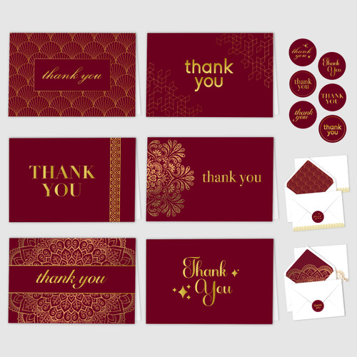 24 Gold-Foiled Red Thank You Cards with Envelopes - 6x4in Thank You Cards Red, 6 Designs Red and Gold Thank You Cards Red Gold, Business Thank You Cards with Envelopes Red, Red Thank You Notes 24 Gold-Foiled Red Thank You Cards with Envelopes - 6x4in Thank You Cards Red, 6 Designs Red and Gold Thank You Cards Red Gold, Business Thank You Cards with Envelopes Red, Red Thank You Notes