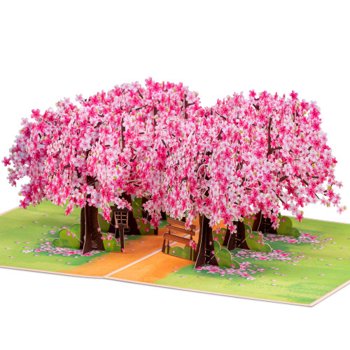 Paper Love Cherry Blossom Park Pop Up Card, For All Occasions, Birthday, Mother's Day, Valentine's Day, Thank You, Get Well or Just Because - 5" x 7" Cover - Includes Removable Note Tag