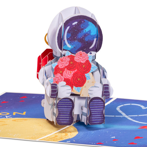 Paper Love 3D Valentines Pop Up Card, Love Astronaut, For Valentines Day, Birthday, Mothers Day, All Occasions - 5" X 7" Cover - Includes Envelope and Removable Note Card