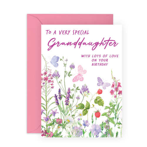 CENTRAL 23 Pretty Greeting Card for Women - 'To A Very Special Granddaughter' - Floral Birthday Card for Female - Granddaughter Gift from Grandma & Grandpa - Comes with Stickers