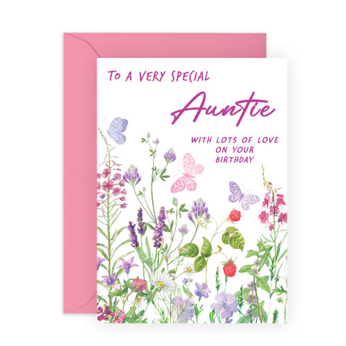 CENTRAL 23 Floral Birthday Card for Her - 'To A Very Special Auntie' - Flowers & Butterfly - Aunt Birthday Card - Sweet Greeting Card for Women - Aunty Birthday Card from Niece & Nephew