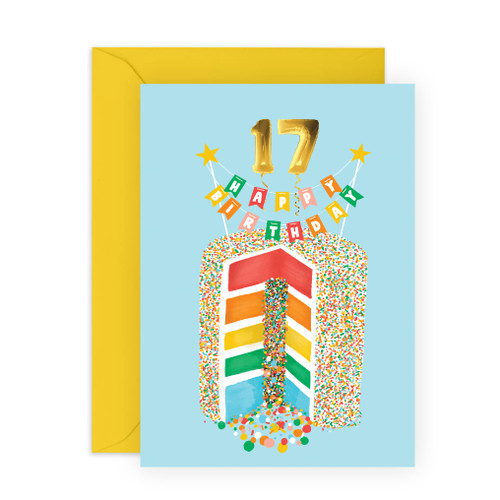 CENTRAL 23 Happy Birthday Cards For Girls Age 17 - Teenager - Happy 17th Birthday Card For Daughter - Seventeenth Birthday Cards - Rainbow Cake - Comes With Fun Stickers - Made In Uk