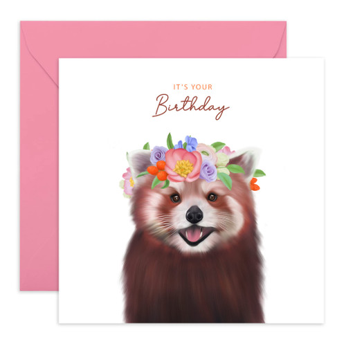 CENTRAL 23 Red Panda Birthday Cards - Floral Red Panda - Sweet Birthday Card For Her - Birthday Card Sister Cousin Daughter Kids - Comes With Fun Stickers