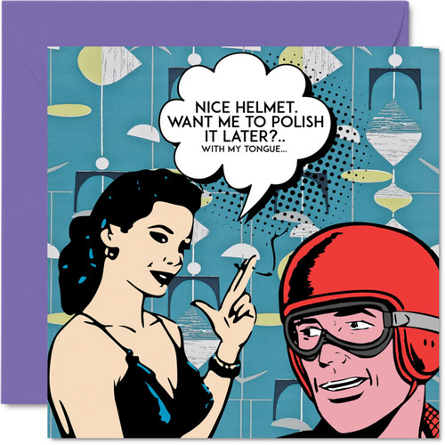 Rude Naughty Anniversary Card for Husband Boyfriend Partner - Retro Rudeness - Funny Valentine's Day Anniversary Card for Men Him, 5.7 x 5.7 Inch Offensive Banter Birthday Greeting Cards for Fiance