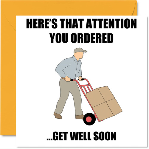 Funny Get Well Soon Cards for Men - Delivery For You - Get Well Cards for Women, Speedy Recovery Card, 5.7 x 5.7 Inch Joke Humour Get Well Greeting Cards for Best Friend Brother Sister Work Colleague