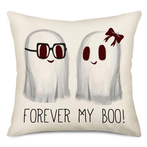 Xihomeli Forever My Boo Pillow Cases 18x18 Inch Lovely Ghost Spooky Couple Farmhouse Holiday Throw Pillow Covers Home Decor Cushion Case for Valentine's Day Halloween Decorations