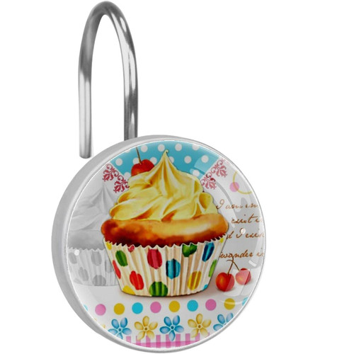 Cupcake Decorative Shower Curtain Hooks, Stainless Steel Shower Hook Rings for Bathroom, Crystal Glass Shower Curtain Rings Hanger, Set of 12
