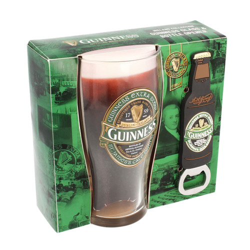 Guinness Ireland Label Pint Glass & PVC Opener Set