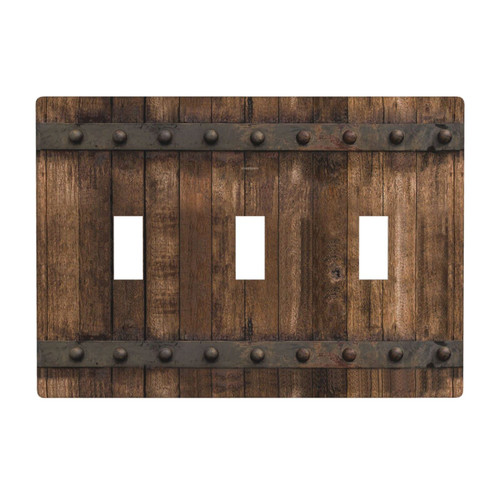 Rustic Farmhouse Wood Brown Print Triple Toggle 3 Gang Light Switch Plate Covers Decorative Barn Door Wall Plates for Bedroom Kitchen Home Decor Electrical Faceplate 6.4 x 4.5 x 0.2 In (Plastics)