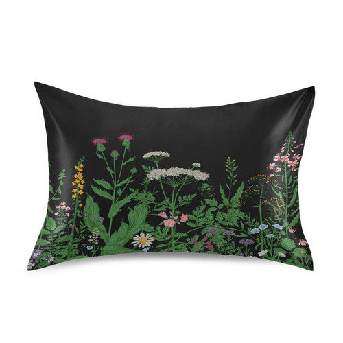 Blueangle Wild Flowers Satin Pillowcase for Hair and Skin Silk Pillowcase, Queen Size(20x30 inches) - Slip Cooling Satin Pillow Covers with Envelope Closure