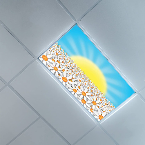 Fluorescent Light Covers for Classroom Office-Flower Landscapes Pattern-Light Filters Ceiling LED Ceiling Light Covers-Office & Classroom Decorations,Sky Blue and Multicolor