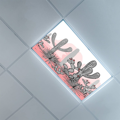 Fluorescent Light Covers for Ceiling Light Diffuser Panels-Saguaro Pattern-Light Filters Ceiling LED Ceiling Light Covers-2ft x 4ft Drop Ceiling Fluorescent Decorative,Pale Pink Charcoal Grey
