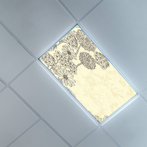 Fluorescent Light Covers for Classroom Office-Floral Vintage Pattern-Light Filters Ceiling LED Ceiling Light Covers-2ft x 4ft Drop Ceiling Fluorescent Decorative,Cream Eggshell Dark Taupe