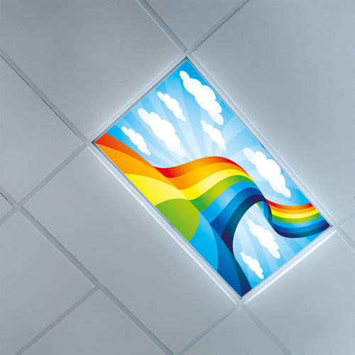 Fluorescent Light Covers for Ceiling Light Diffuser Panels-Rainbow Pattern-Light Filters Ceiling LED Ceiling Light Covers-Office & Classroom Decorations,Sky Blue Multicolor