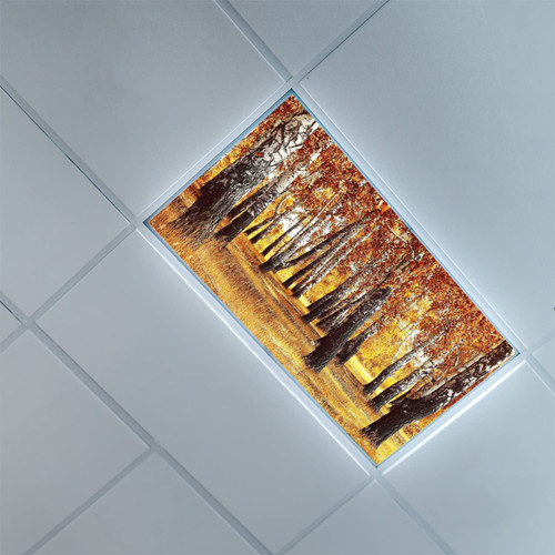 Fluorescent Light Covers for Ceiling Light Diffuser Panels-Woodland Pattern-Light Filters Ceiling LED Ceiling Light Covers-2ft x 4ft Drop Ceiling Fluorescent Decorative,Orange Brown