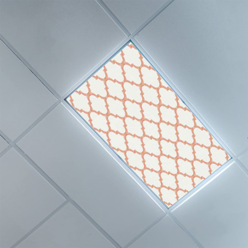 Fluorescent Light Covers for Ceiling Light Diffuser Panels-Moroccan Trellis Pattern-Light Filters Ceiling LED Ceiling Light Covers-Office & Classroom Decorations,Dark Orange and Ivory