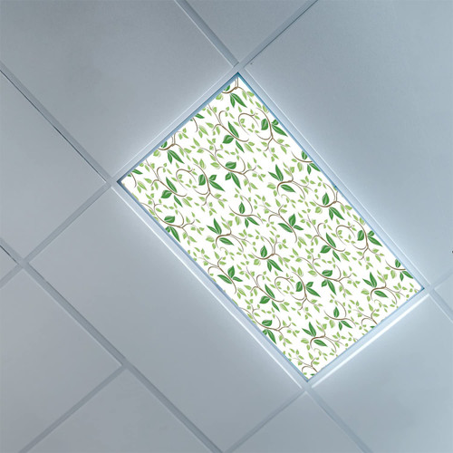 Fluorescent Light Covers for Classroom Office-Leaf Pattern-Light Filters Ceiling LED Ceiling Light Covers-Office & Classroom Decorations,Green Brown