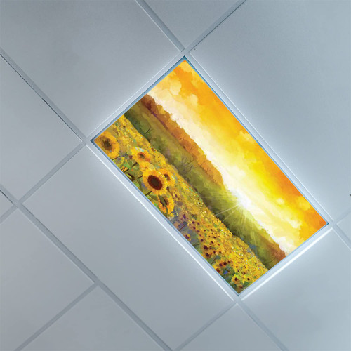 Fluorescent Light Covers for Classroom Office-Sunflower Pattern-Light Filters Ceiling LED Ceiling Light Covers-2ft x 4ft Drop Ceiling Fluorescent Decorative,Orange Yellow