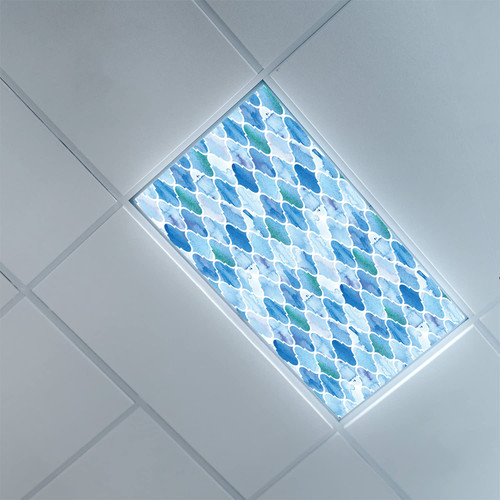 Fluorescent Light Covers for Ceiling Light Diffuser Panels-Moroccan Pattern-Light Filters Ceiling LED Ceiling Light Covers-Office & Classroom Decorations,Pale Blue