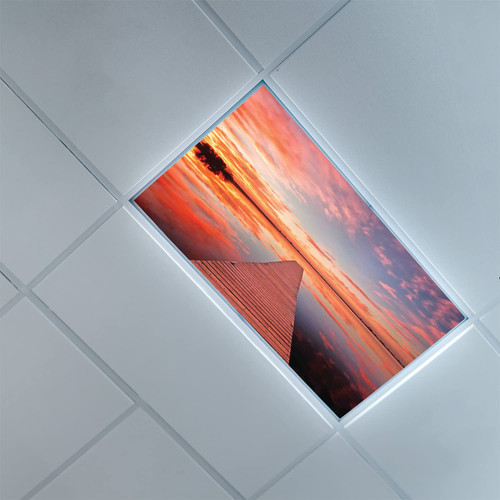 Fluorescent Light Covers for Classroom Office-Lake House Pattern-Light Filters Ceiling LED Ceiling Light Covers-2ft x 4ft Drop Ceiling Fluorescent Decorative,Lavender Orange
